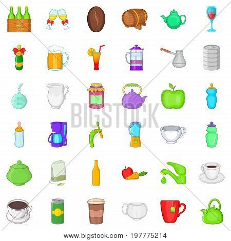 Fruit and drink icons set. Cartoon style of 36 fruit and drink vector icons for web isolated on white background
