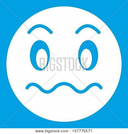 Suspicious emoticon white isolated on blue background vector illustration