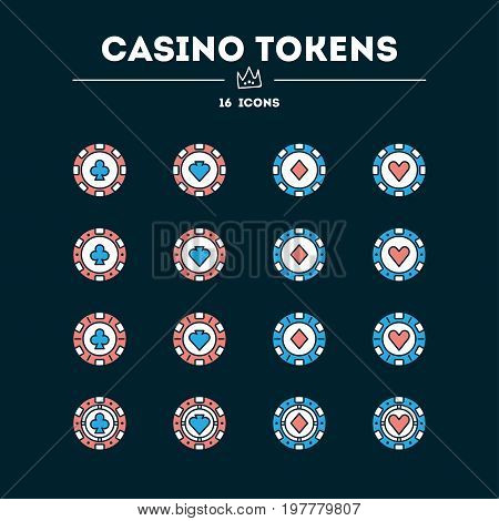 Casino Tokens. Vector Icon Set.