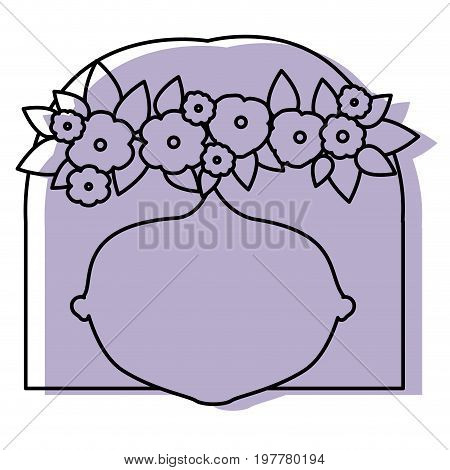 silhouette lilac color shadow of contour caricature closeup front view faceless woman with straigh short hairstyle and crown decorate with flowers vector illustration