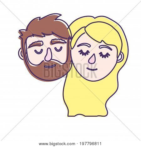 couple lover head with closed eyes and hairstyle vector illystration