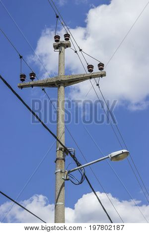 Concreet Electrical Pole With Power Lines  2
