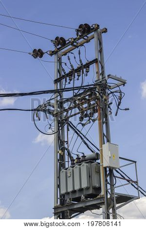 Metal Pole Electrical Pole With Power Lines