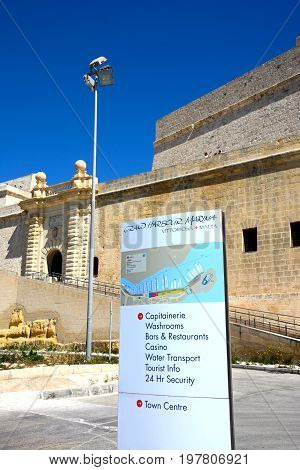 VITTORIOSA, MALTA - MARCH 31, 2017 - Grand Harbour Marina plan outside Fort Saint Angelo Vittoriosa (Birgu) Malta Europe, March 31, 2017.