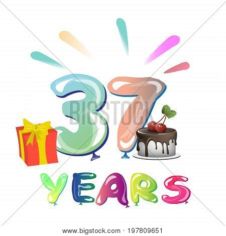 37th Happy Anniversary celebration. Design template with balloon