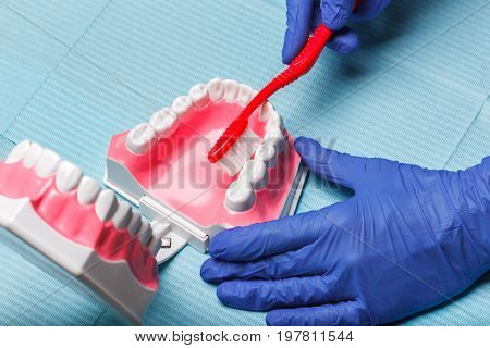 dental and endodontic instruments on the napkin. Top view