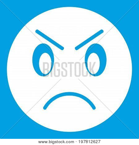 Annoyed emoticon white isolated on blue background vector illustration