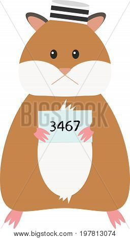 Vector Illustration of a funny cartoon hamster. Criminal mug shot.