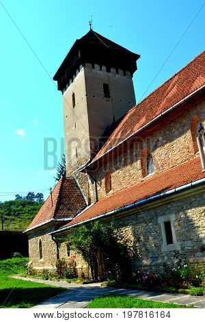Fortified medieval church in the village Malancrav, Transylvania.