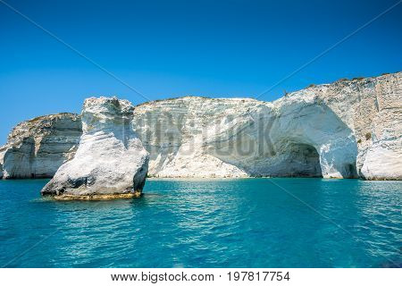 Rock Formations And Sea Caves At Kleftiko Shoreline In Milos, Greece