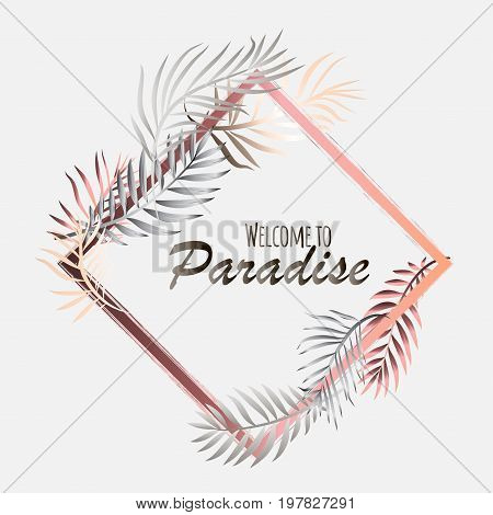 A Tropical Card With Palm Leaves And Exotic Flowers. Summer Jungle Design Is Ideal For Flyers, Postc