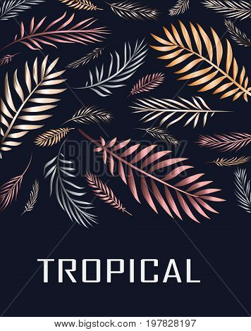 A Tropical Card With Palm Leaves And Exotic Flowers. Summer Jungle Design Is Ideal For Flyers, Postc