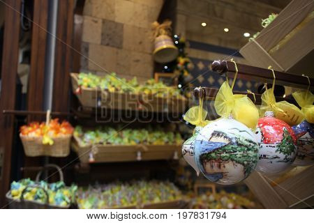 Visiting Sorrento shop. Amalfi coast Christmas presents.