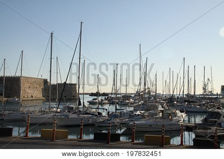 Heraklion marina. Yacht in Crete, Greek island