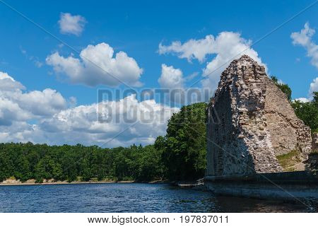 Ruins of the castle in Koknese in Latvia.July 2017