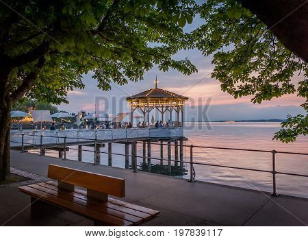 Sunset with trees in Bregenz at lake Bodensee