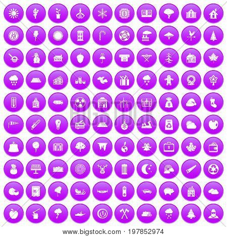 100 lumberjack icons set in purple circle isolated vector illustration
