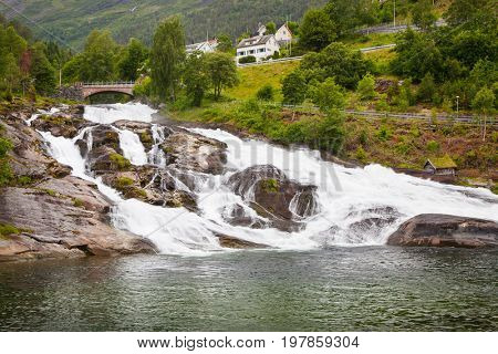 waterfall in Hellesylt, Geiranger fjord, Norway