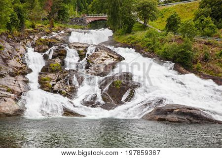 waterfall in Hellesylt, Geiranger fjord, Norway