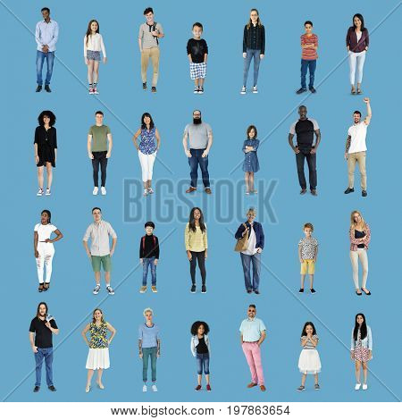 Diversity People Set Gesture Standing Together Studio Isolated
