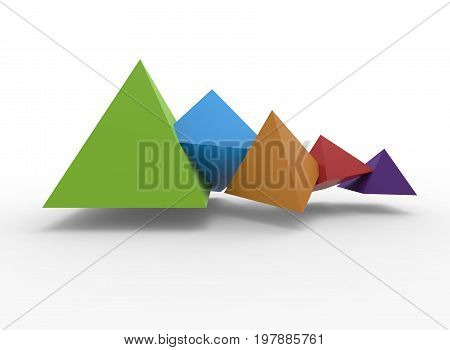 3d illustration of colorful pyramids. white background isolated. icon for game web.