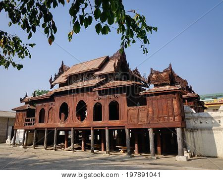 Wooden Buddhist Temple In Shan State, Myanmar