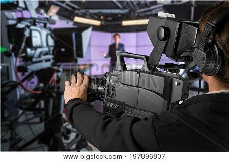 Man camera video color view holding person