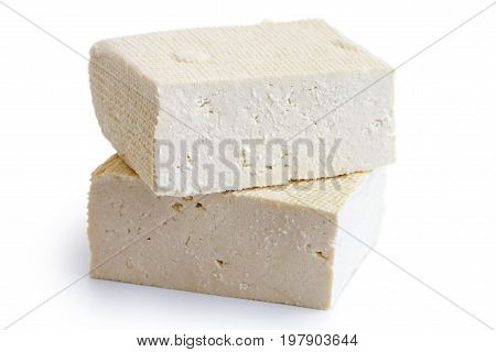 Two Blocks Of White Tofu Isolated On White.