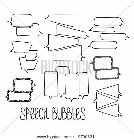 Set of hand-drawn dialog speech bubbles, black and white vector abstract illustration of speech bubbles, EPS 8