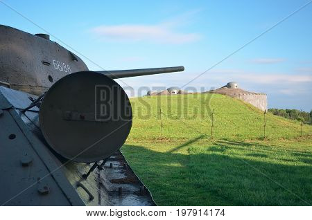 Russian tank T34 from second world war with fortification