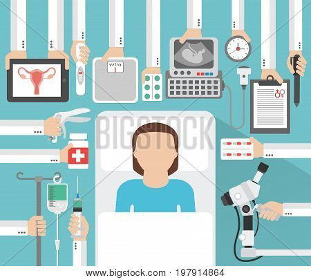 Medical gynecology and pregnancy flat design with female patient.Vector illustration