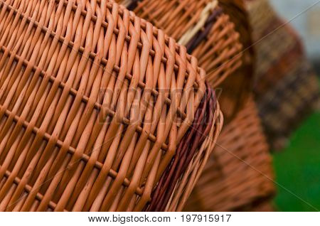 Wicker baskets in line in detail. Hand made.