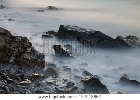 Sea waves make foggy atmosphere with long exposure