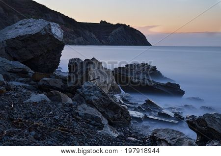 Sea waves make foggy atmosphere with long exposure