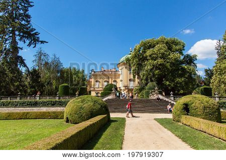 Buchlovice Czech Republic July 29 2017: Baroque chateau Buchlovice whose construction started before 1700. Opening of gardens on the occasion of traditional celebrations of the garlic harvest.