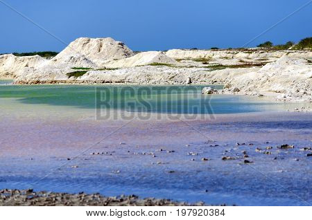 Salt mounds and pools in Rio Lagartos Mexico