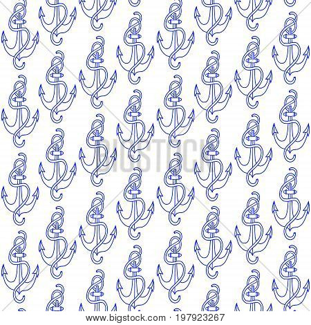 Pattern with blue nautical anchor on white background