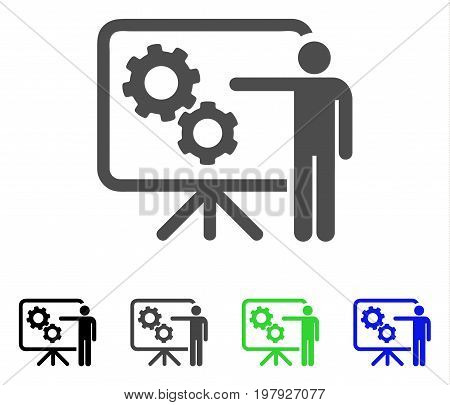 Mechanical Gears Project Board flat vector illustration. Colored mechanical gears project board, gray, black, blue, green icon variants. Flat icon style for graphic design.