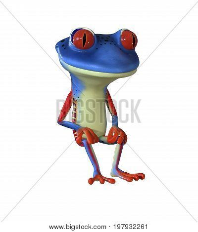 3d illustration of a blue cartoon tree frog.