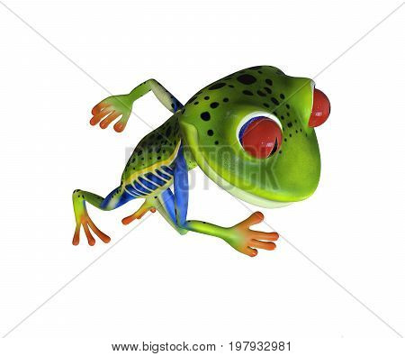 3d illustration of a green cartoon tree frog.