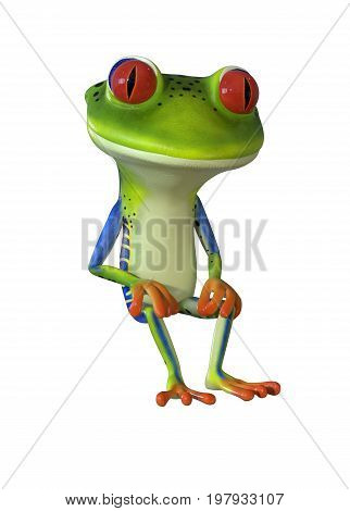 3d illustration of a green cartoon tree frog.