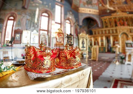 Crown for Wedding in Orthodox church gold. the ceremony in the Church