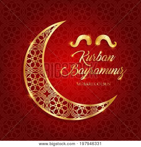 kurban bayrami, islamic festival of sacrifice, eid-al-adha mubarak greeting card vector illustration