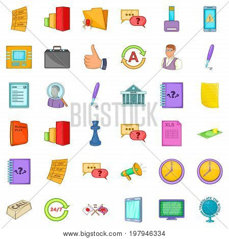 Business strategy icons set. Cartoon style of 36 business strategy vector icons for web isolated on white background