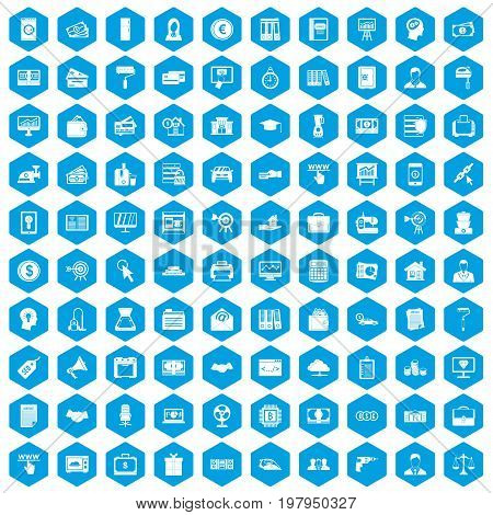 100 lending icons set in blue hexagon isolated vector illustration