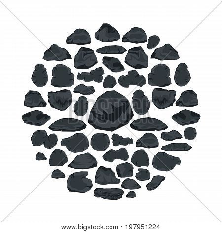 Stone flat icons set vector illustration for design and web isolated on white background. Cobblestone vector object for labels, logos and advertising