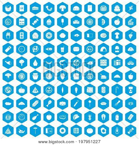 100 meal icons set in blue hexagon isolated vector illustration