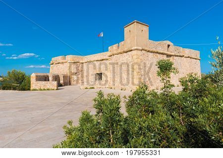 A Fortress In The City Of L'ametlla De Mar, Tarragona, Catalunya, Spain. Copy Space For Text.