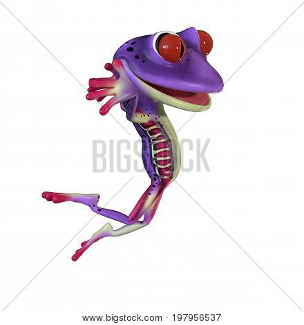 3d illustration of a purple cartoon tree frog.