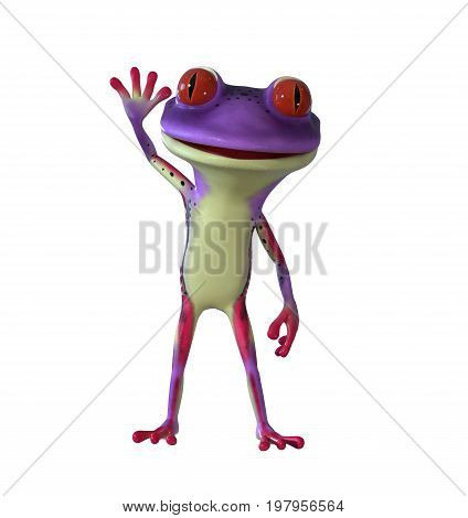 3d illustration of a purple cartoon tree frog.